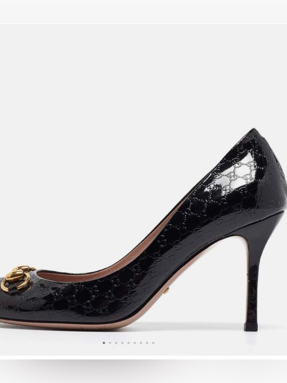 Authentic Gucci black patent leather horsebit pumps
